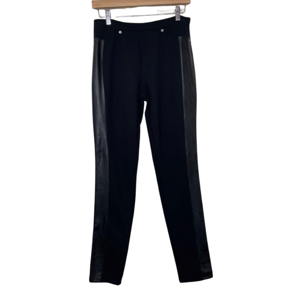 MICHAEL KORS | Black Leggings with Faux Leather Trim | Size 10